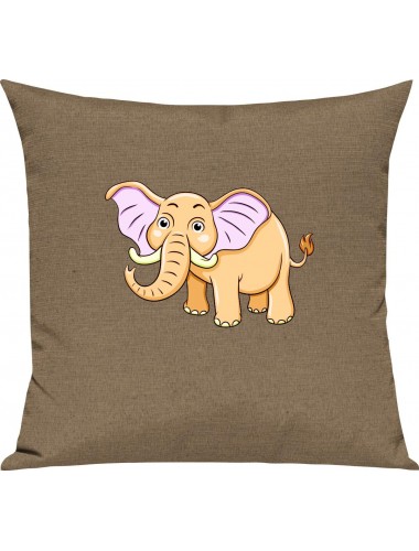 Kinder Kissen, Elefant Elephant Tiere Tier Natur, Kuschelkissen Couch Deko, Farbe hellbraun