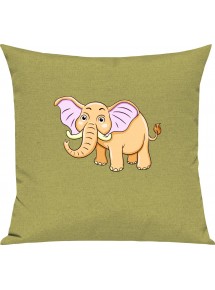 Kinder Kissen, Elefant Elephant Tiere Tier Natur, Kuschelkissen Couch Deko, Farbe hellgruen