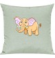 Kinder Kissen, Elefant Elephant Tiere Tier Natur, Kuschelkissen Couch Deko, Farbe pastellgruen