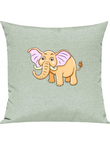 Kinder Kissen, Elefant Elephant Tiere Tier Natur, Kuschelkissen Couch Deko, Farbe pastellgruen