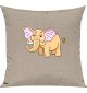 Kinder Kissen, Elefant Elephant Tiere Tier Natur, Kuschelkissen Couch Deko, Farbe sand