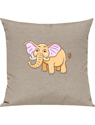 Kinder Kissen, Elefant Elephant Tiere Tier Natur, Kuschelkissen Couch Deko, Farbe sand