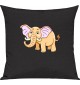 Kinder Kissen, Elefant Elephant Tiere Tier Natur, Kuschelkissen Couch Deko, Farbe schwarz