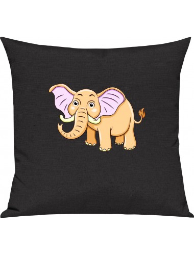 Kinder Kissen, Elefant Elephant Tiere Tier Natur, Kuschelkissen Couch Deko, Farbe schwarz
