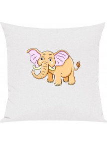Kinder Kissen, Elefant Elephant Tiere Tier Natur, Kuschelkissen Couch Deko, Farbe weiss