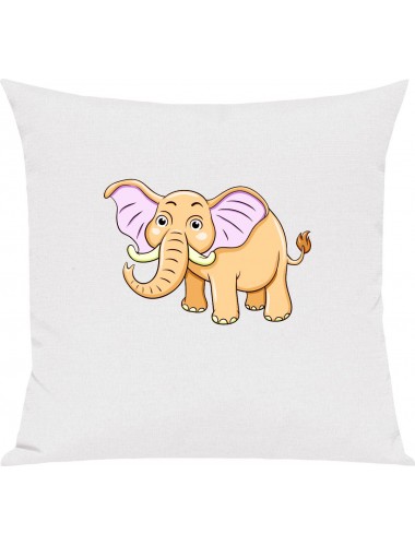 Kinder Kissen, Elefant Elephant Tiere Tier Natur, Kuschelkissen Couch Deko, Farbe weiss