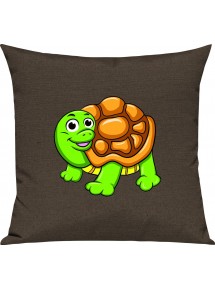 Kinder Kissen, Schildkröte Turtle Tiere Tier Natur, Kuschelkissen Couch Deko, Farbe braun