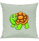 Kinder Kissen, Schildkröte Turtle Tiere Tier Natur, Kuschelkissen Couch Deko, Farbe pastellgruen