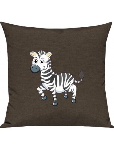 Kinder Kissen, Zebra Tiere Tier Natur, Kuschelkissen Couch Deko, Farbe braun