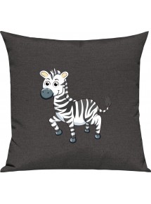 Kinder Kissen, Zebra Tiere Tier Natur, Kuschelkissen Couch Deko, Farbe dunkelgrau