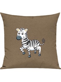 Kinder Kissen, Zebra Tiere Tier Natur, Kuschelkissen Couch Deko, Farbe hellbraun