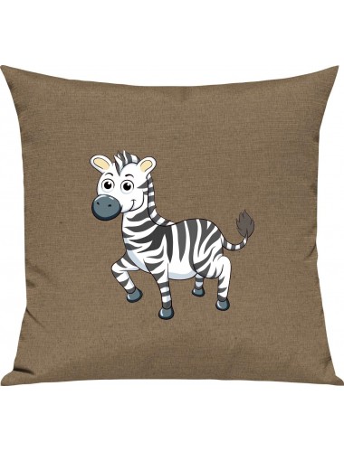 Kinder Kissen, Zebra Tiere Tier Natur, Kuschelkissen Couch Deko, Farbe hellbraun
