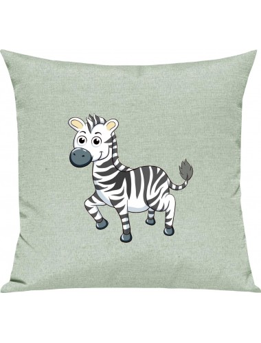 Kinder Kissen, Zebra Tiere Tier Natur, Kuschelkissen Couch Deko, Farbe pastellgruen