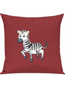 Kinder Kissen, Zebra Tiere Tier Natur, Kuschelkissen Couch Deko, Farbe rot