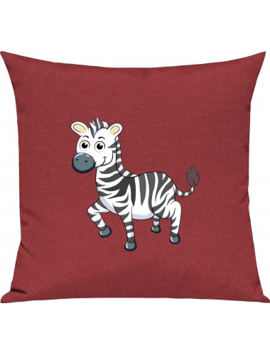 Kinder Kissen, Zebra Tiere Tier Natur, Kuschelkissen Couch Deko, Farbe rot