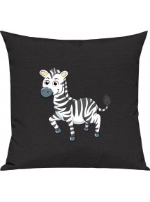 Kinder Kissen, Zebra Tiere Tier Natur, Kuschelkissen Couch Deko, Farbe schwarz