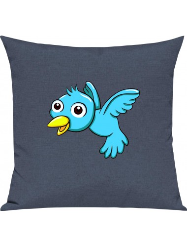 Kinder Kissen, Vogel Spatz Bird Tiere Tier Natur, Kuschelkissen Couch Deko, Farbe blau