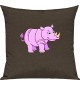 Kinder Kissen, Nashorn Rhino Tiere Tier Natur, Kuschelkissen Couch Deko, Farbe braun