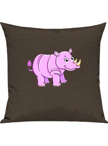 Kinder Kissen, Nashorn Rhino Tiere Tier Natur, Kuschelkissen Couch Deko, Farbe braun
