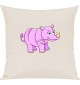 Kinder Kissen, Nashorn Rhino Tiere Tier Natur, Kuschelkissen Couch Deko, Farbe creme