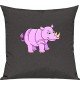 Kinder Kissen, Nashorn Rhino Tiere Tier Natur, Kuschelkissen Couch Deko, Farbe dunkelgrau