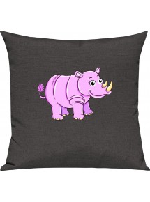 Kinder Kissen, Nashorn Rhino Tiere Tier Natur, Kuschelkissen Couch Deko, Farbe dunkelgrau