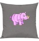 Kinder Kissen, Nashorn Rhino Tiere Tier Natur, Kuschelkissen Couch Deko, Farbe grau