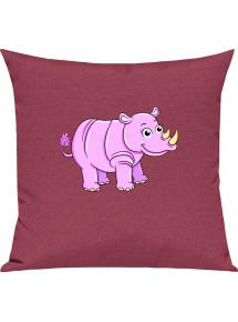 Kinder Kissen, Nashorn Rhino Tiere Tier Natur, Kuschelkissen Couch Deko, Farbe pink