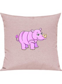 Kinder Kissen, Nashorn Rhino Tiere Tier Natur, Kuschelkissen Couch Deko, Farbe rosa