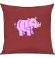 Kinder Kissen, Nashorn Rhino Tiere Tier Natur, Kuschelkissen Couch Deko, Farbe rot