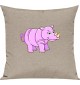Kinder Kissen, Nashorn Rhino Tiere Tier Natur, Kuschelkissen Couch Deko, Farbe sand