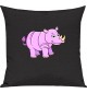 Kinder Kissen, Nashorn Rhino Tiere Tier Natur, Kuschelkissen Couch Deko, Farbe schwarz