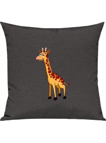 Kinder Kissen, Giraffe Tiere Tier Natur, Kuschelkissen Couch Deko, Farbe dunkelgrau