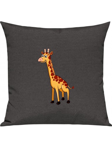 Kinder Kissen, Giraffe Tiere Tier Natur, Kuschelkissen Couch Deko, Farbe dunkelgrau
