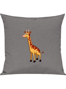 Kinder Kissen, Giraffe Tiere Tier Natur, Kuschelkissen Couch Deko, Farbe grau