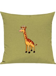 Kinder Kissen, Giraffe Tiere Tier Natur, Kuschelkissen Couch Deko, Farbe hellgruen