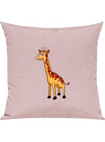 Kinder Kissen, Giraffe Tiere Tier Natur, Kuschelkissen Couch Deko, Farbe rosa