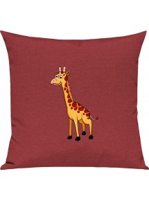 Kinder Kissen, Giraffe Tiere Tier Natur, Kuschelkissen Couch Deko, Farbe rot