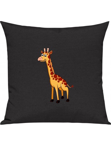 Kinder Kissen, Giraffe Tiere Tier Natur, Kuschelkissen Couch Deko, Farbe schwarz