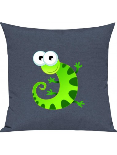 Kinder Kissen, Gecko Leguan Eidechse Tiere Tier Natur, Kuschelkissen Couch Deko, Farbe blau