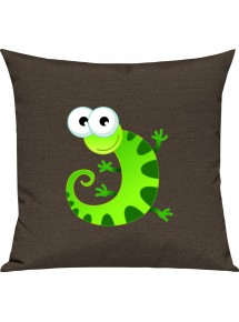 Kinder Kissen, Gecko Leguan Eidechse Tiere Tier Natur, Kuschelkissen Couch Deko, Farbe braun