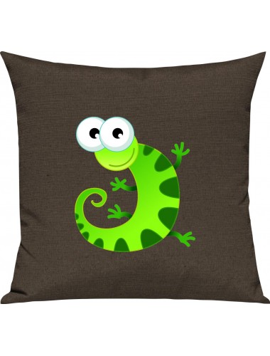 Kinder Kissen, Gecko Leguan Eidechse Tiere Tier Natur, Kuschelkissen Couch Deko, Farbe braun