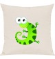 Kinder Kissen, Gecko Leguan Eidechse Tiere Tier Natur, Kuschelkissen Couch Deko, Farbe creme