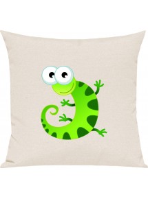Kinder Kissen, Gecko Leguan Eidechse Tiere Tier Natur, Kuschelkissen Couch Deko, Farbe creme