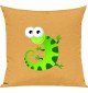 Kinder Kissen, Gecko Leguan Eidechse Tiere Tier Natur, Kuschelkissen Couch Deko, Farbe gelb