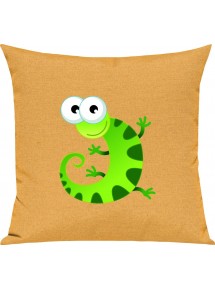 Kinder Kissen, Gecko Leguan Eidechse Tiere Tier Natur, Kuschelkissen Couch Deko, Farbe gelb