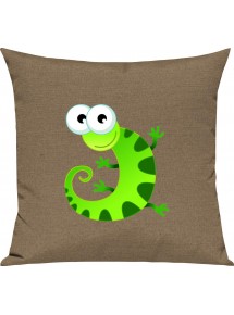 Kinder Kissen, Gecko Leguan Eidechse Tiere Tier Natur, Kuschelkissen Couch Deko, Farbe hellbraun