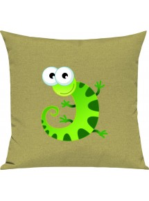 Kinder Kissen, Gecko Leguan Eidechse Tiere Tier Natur, Kuschelkissen Couch Deko, Farbe hellgruen