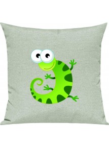 Kinder Kissen, Gecko Leguan Eidechse Tiere Tier Natur, Kuschelkissen Couch Deko, Farbe pastellgruen