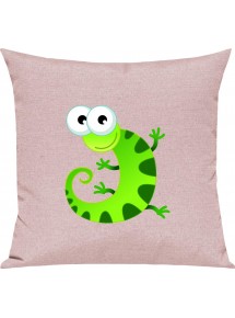 Kinder Kissen, Gecko Leguan Eidechse Tiere Tier Natur, Kuschelkissen Couch Deko, Farbe rosa